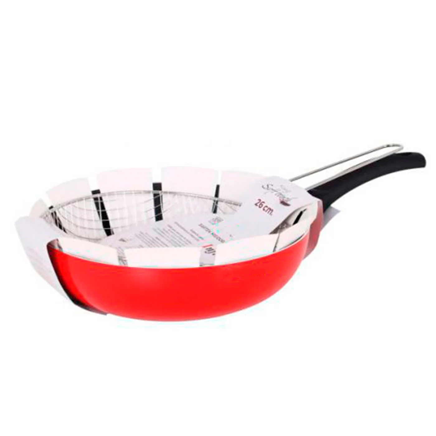 26 cm deep frying pan with basket. Non-stick deep pan with basket, special vitro and induction, suitable for all types of co