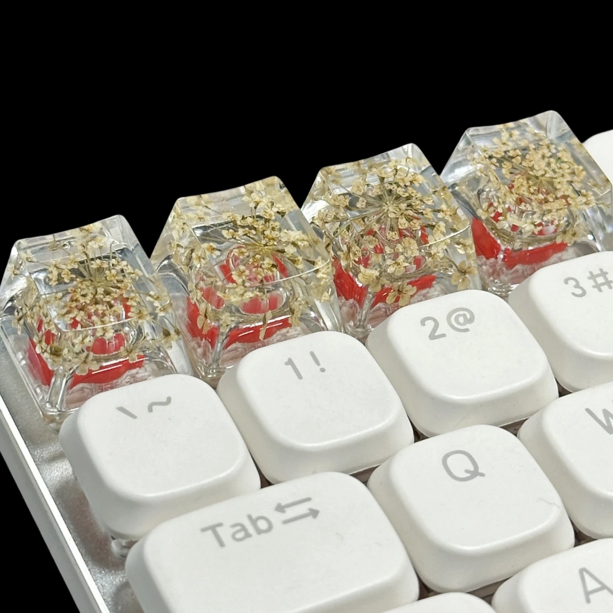 Conjunto de teclas de resina de flor fresca translúcida, 4 unidades, para teclado mecânico, eixo cruzado, pbt, com acessórios, mais vendidos