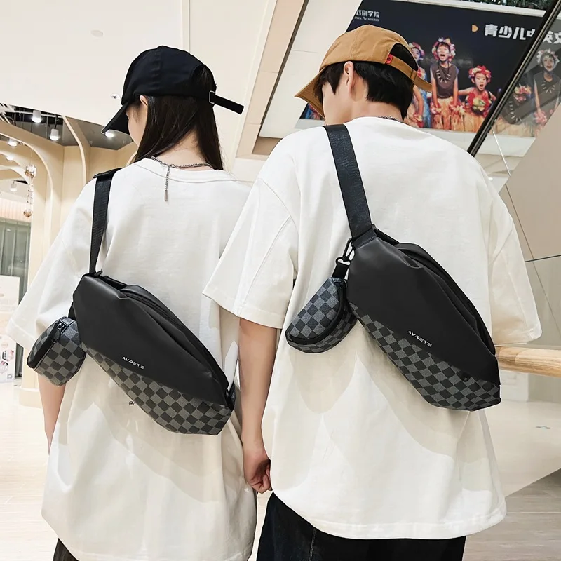 Fashionable Contrasting Color Checkerboard Chest Bag Crossbody Shoulder Bag Casual Commuting Mobile Phone Waist Bag