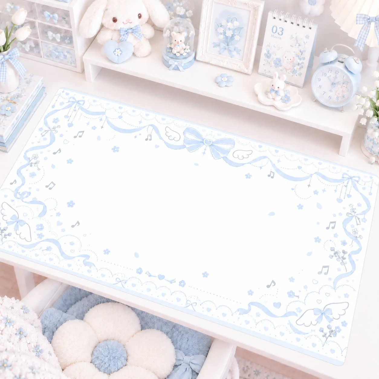 Cream Pink Angel Wings Kawaii Leather PU Desk Pad Protector Mouse Pad Office Desk Mat Waterproof Non-Slip PU Desk Blotter Pad