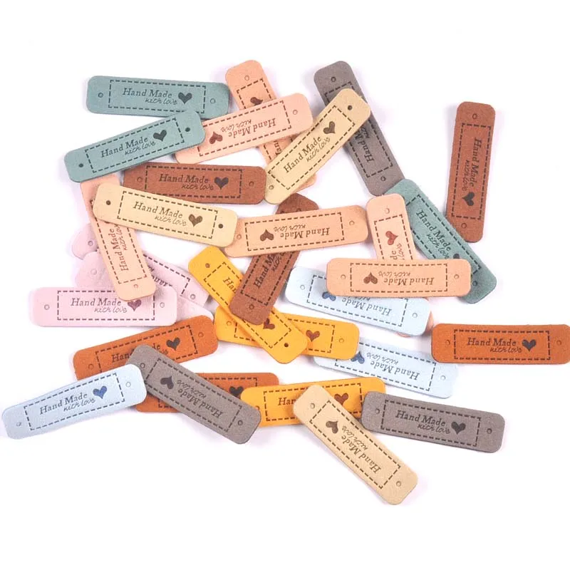 20Pcs 55x15mm Cloth Handmade With Love Embossed Tags DIY Flag Label For Garment Sewing Accessories
