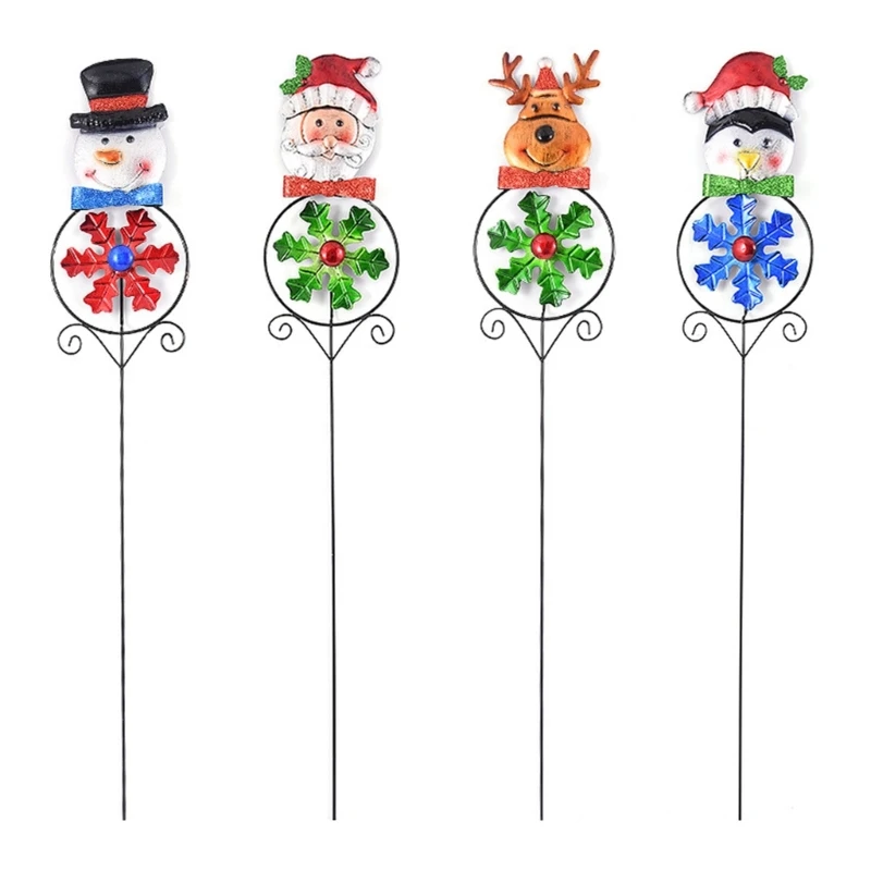 2024 New Home Metal Christmas Yard Sign Windmill Snowman Santa Metal Yard Stakes Outdoor Christmas Yard Lawn Stake Decoration