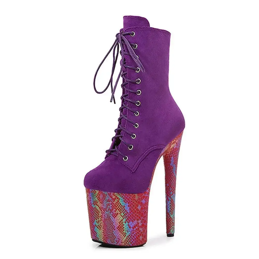 

20CM Sexy Patchwork Ultra High Heel Lace Up Short Boots Catwalk Stage Performance Boots Nightclub Dance Shoes