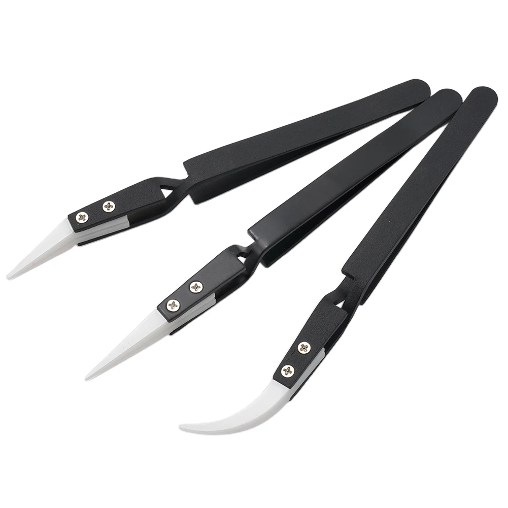 

Ceramic Tweezers Tweezers Anti-Static Ceramic Electronic Soldering Reverse Acid Resistant Straight Tip Black Handle