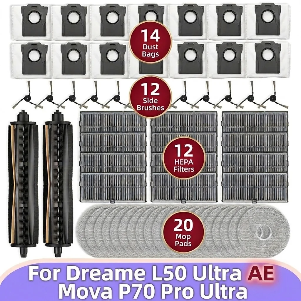Compatible pour ( Dreame L50 Ultra AE - Uniquement pour L50 AE, Mova P70 Pro Ultra ) Pièces d'aspirateur Brosse principale Tricut Filtre Serpillière Sac à poussière Accessoires