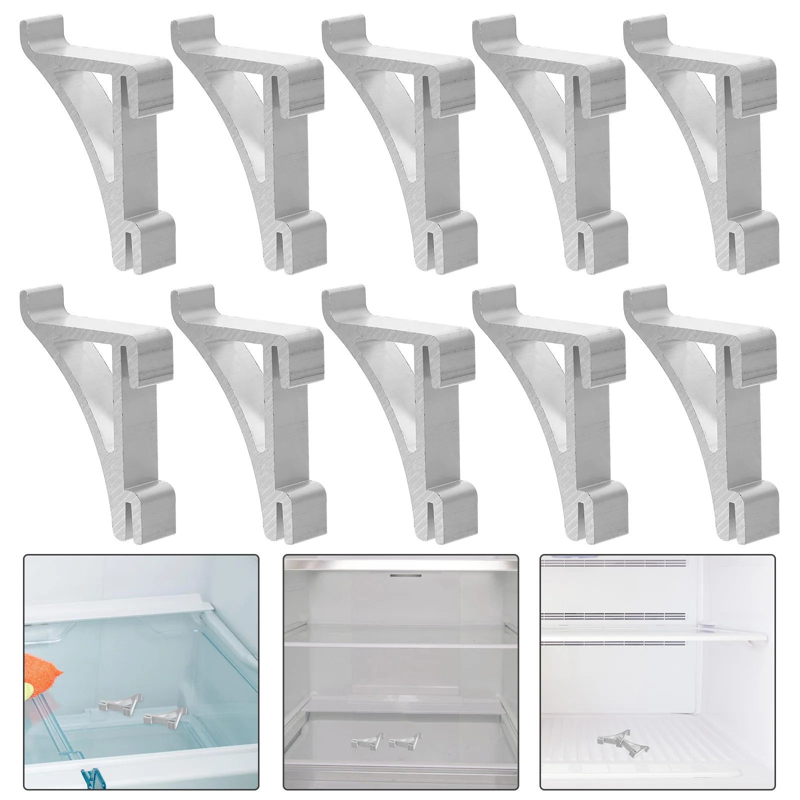 10pcs Freezer Hooks Aluminum Shelf Clips Refrigerator Support Brackets Cooler Rack Accessories Metal Hooks Sturdy Easy Install