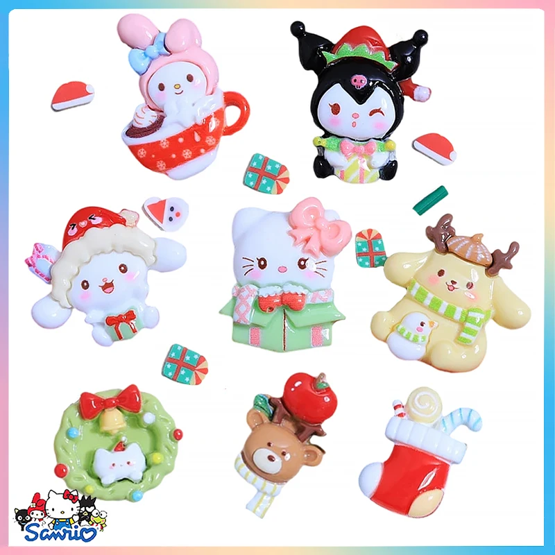 6Pcs Christmas Sanrios Hello Kitty Accessories Cinnamoroll Charm Series Diy Phone Case Hair Clip Anime Cartoon Toys Girls Gifts