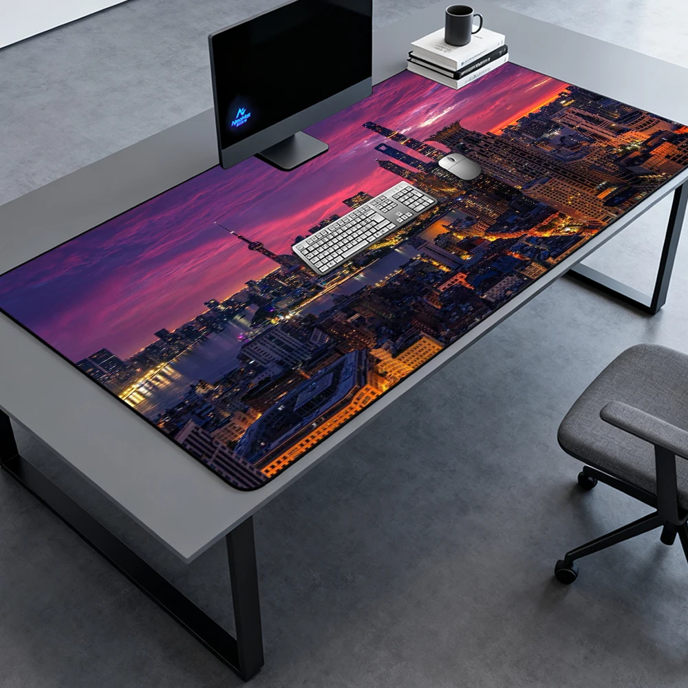 Neon Cyberpunk Mouse Pad Table Mat Gaming Playmat 140x60 Deskmat Futuristic Cityscape Mousemat Big Large Mousepad Office