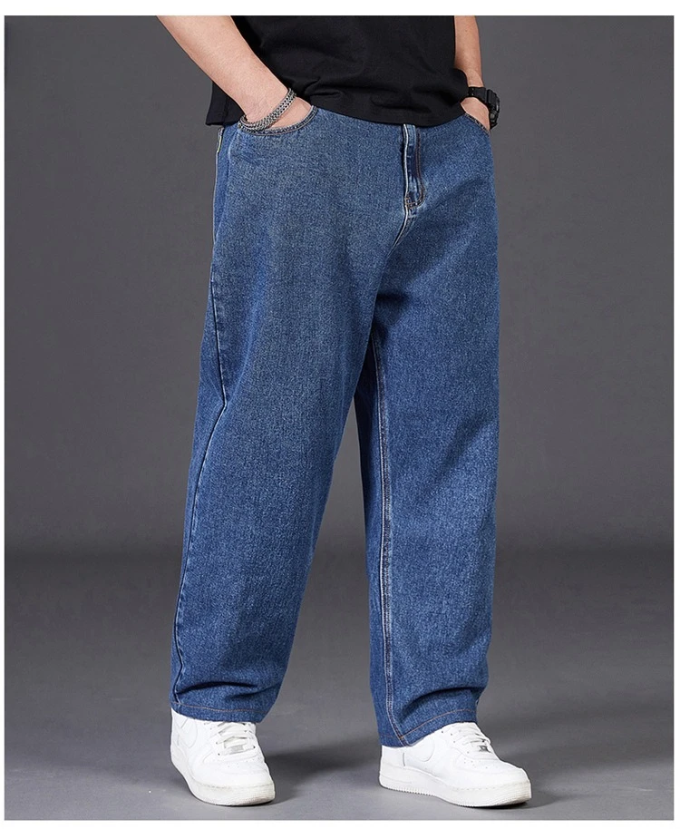 

Толстые джинсы с широкими штанинами для мужчин, осенние прямые растянутые серые джинсовые брюки с эластичной резинкой на талии, мужские брюки больших размеров