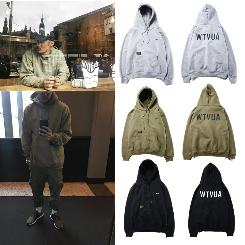 Fashion Brand Madness Wtaps Yu Wenle Pullover Hoodie Men's Casual Loose Autumn and Winter Youth Fleece-lined Hooded T-shirt