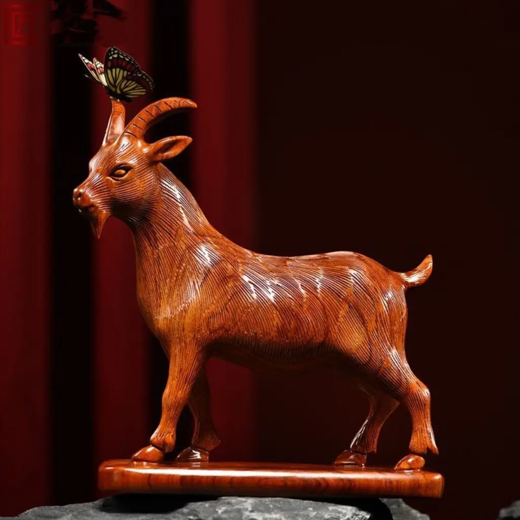 

Резное украшение из цельного дерева в виде овцы, китайский зодиак, украшение для дома, гостиной, открытие, подарок для друзей