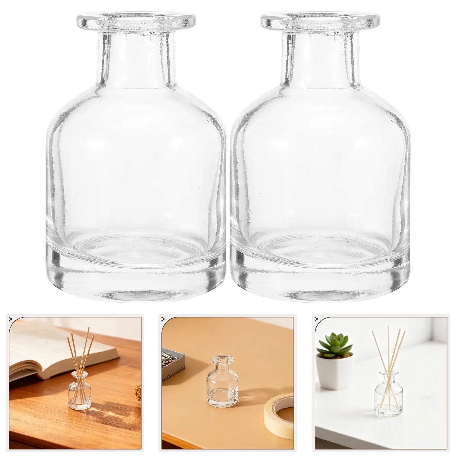 

2Pcs 150Ml Empty Glass Aromatherapy Diffuser Bottles for Reed Fragrance Oils Refillable DIY Home Spa Decor Clear Flower Bud