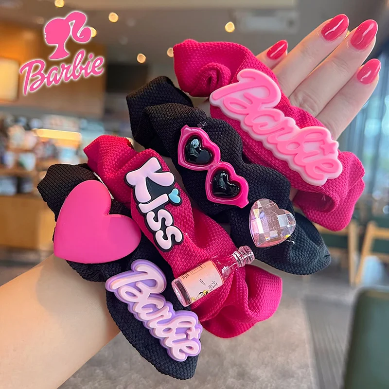 Kawaii Barbie Hair Accessories Cartoon Sweet Girls Letter Elastic Hair Rope Cute Simple Girl Headwear Accessories Birthday Gifts