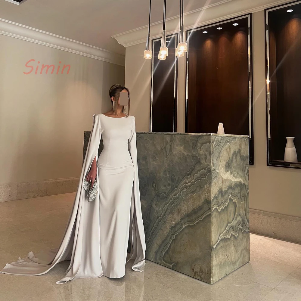 

SiMin O-Neck modern Crepe Mermaid Pleats Long-Sleeves Floor-Length robes de soirée Saudi Arab Evening dresses for women 2024