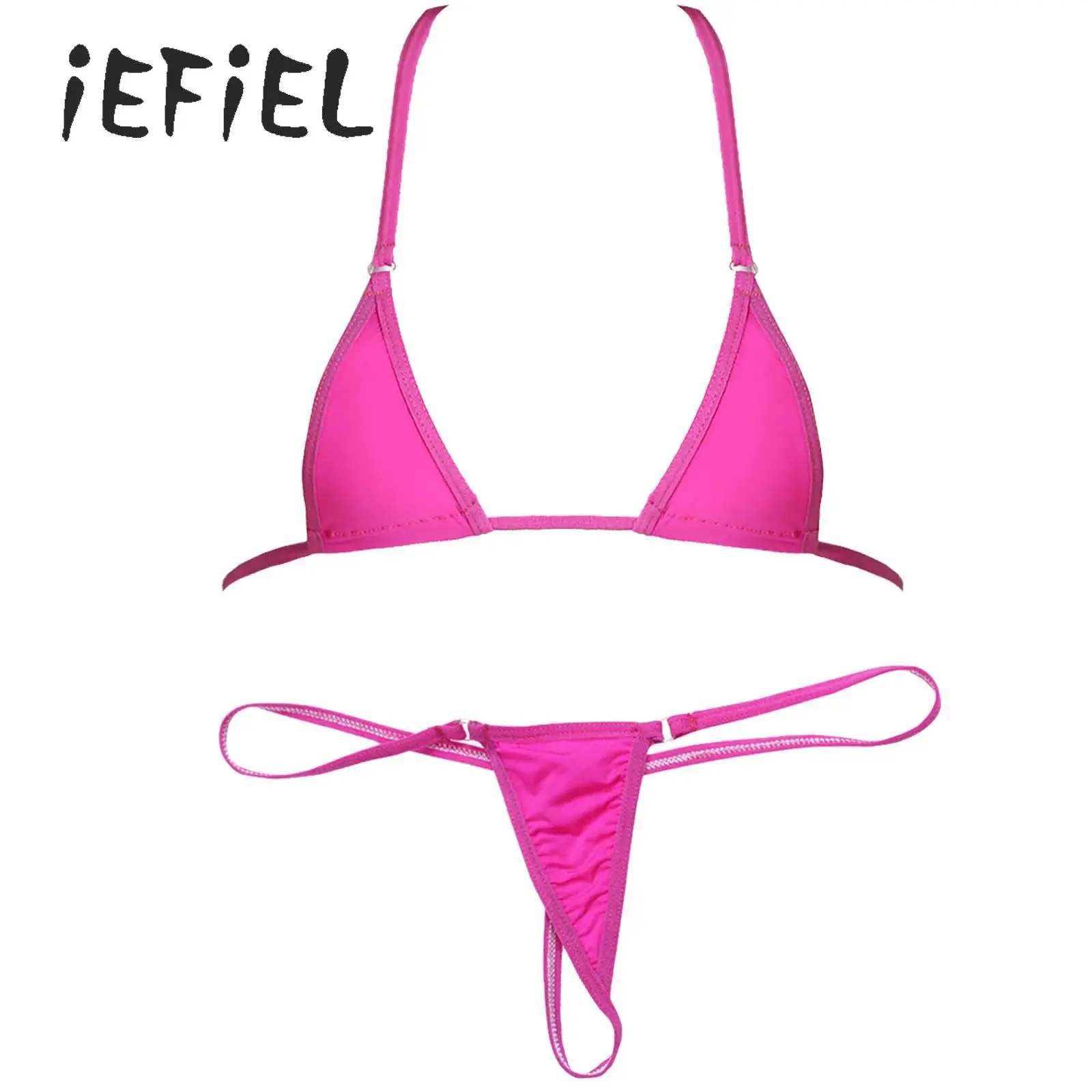 

Womens Micro Bikini Sets Sexy Halter Self-tie Bra Tops with G-String Thongs 2 Piece Swim Suit Swimwear Brazilian Bathing Suit
