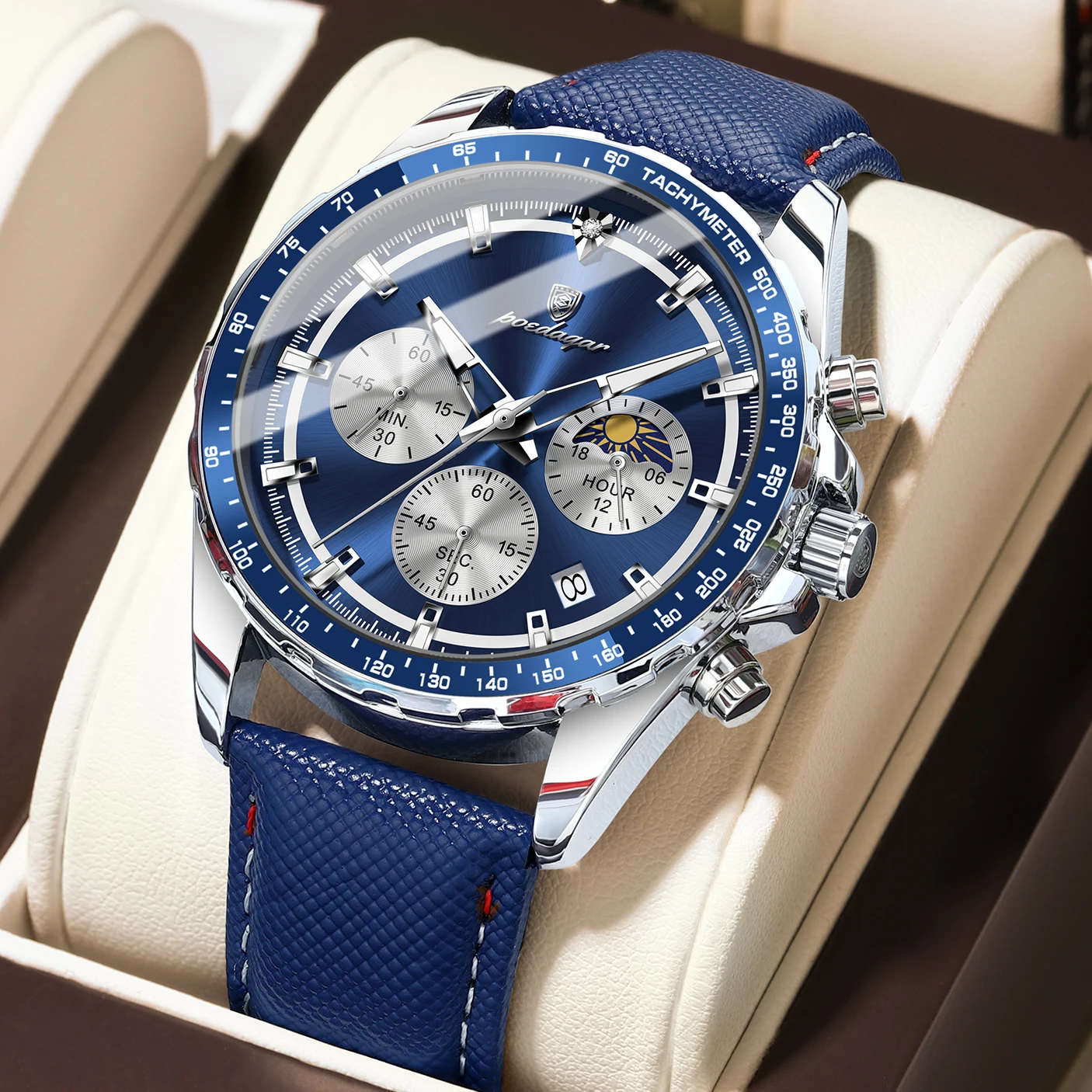 

POEDAGAR Original Sports Men Clock Luminous Waterproof Chronograph Date Casual Man Wristwatch Leather Men's Quartz Watches Reloj