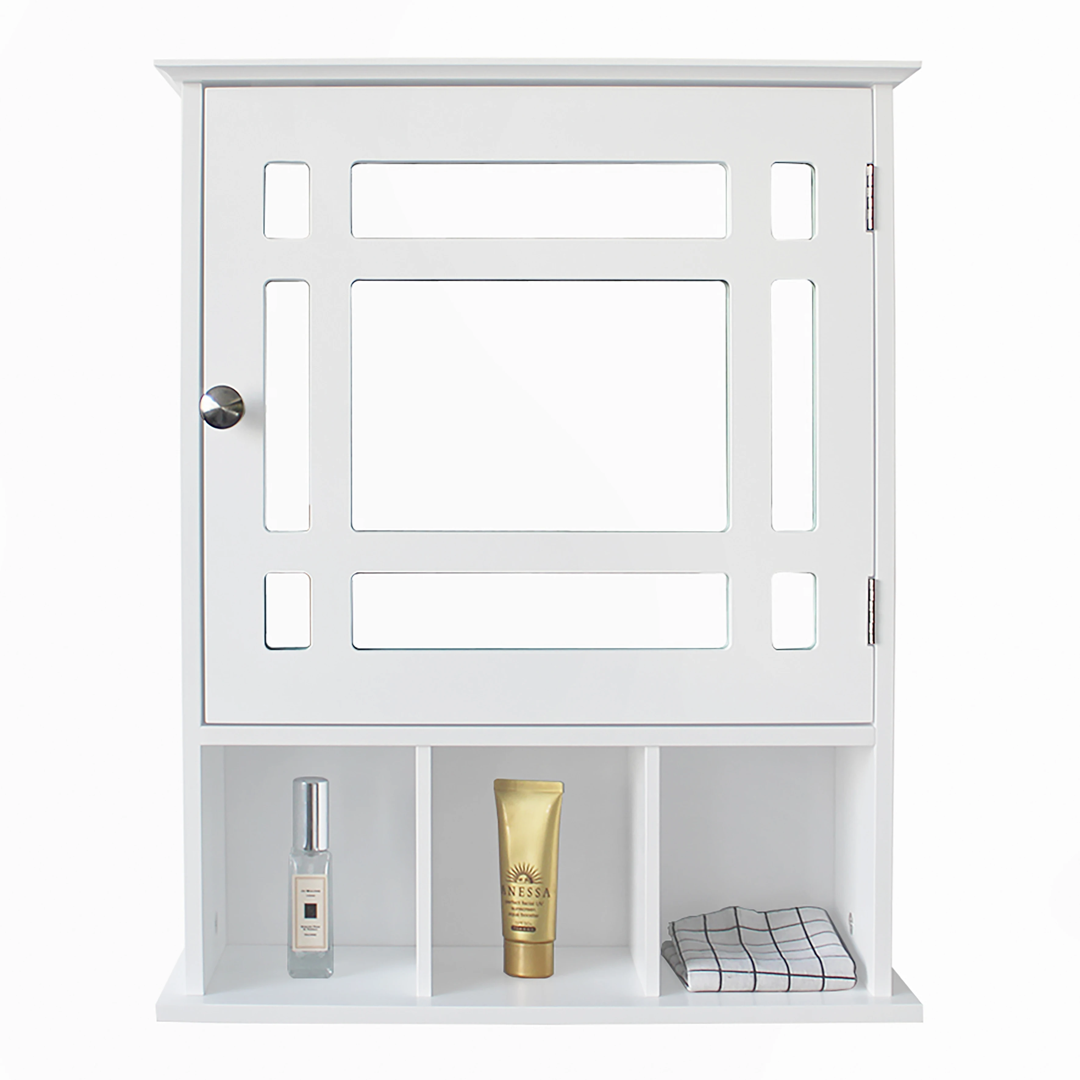 Single Door Three Compartment Storage Bathroom Cabinet –White