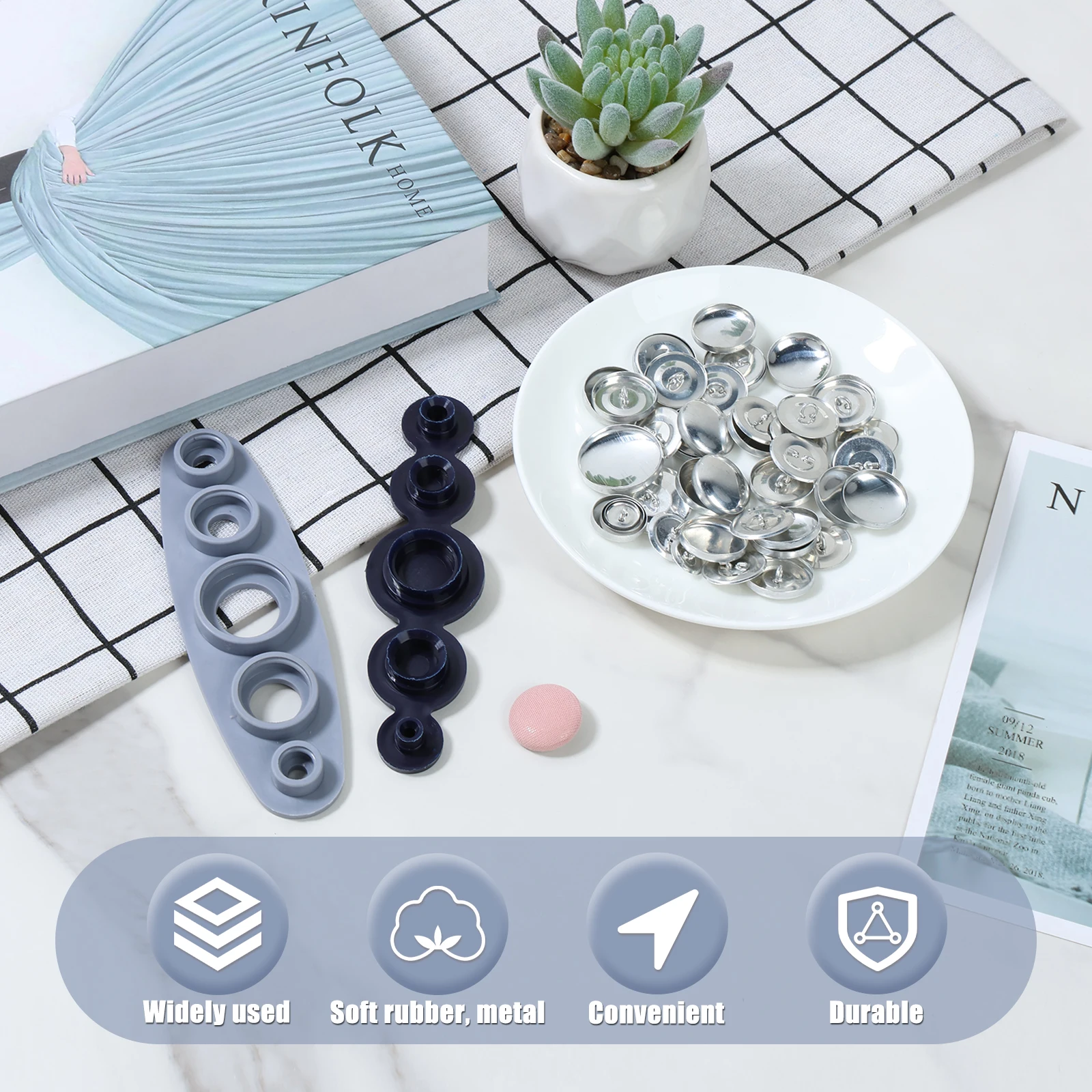 100Pcs Cover Button Kit 5Different Size Cover Buttons with 5in1 Button Tool Aluminum Alloy Button Craft Kit DIY Covered Buttons