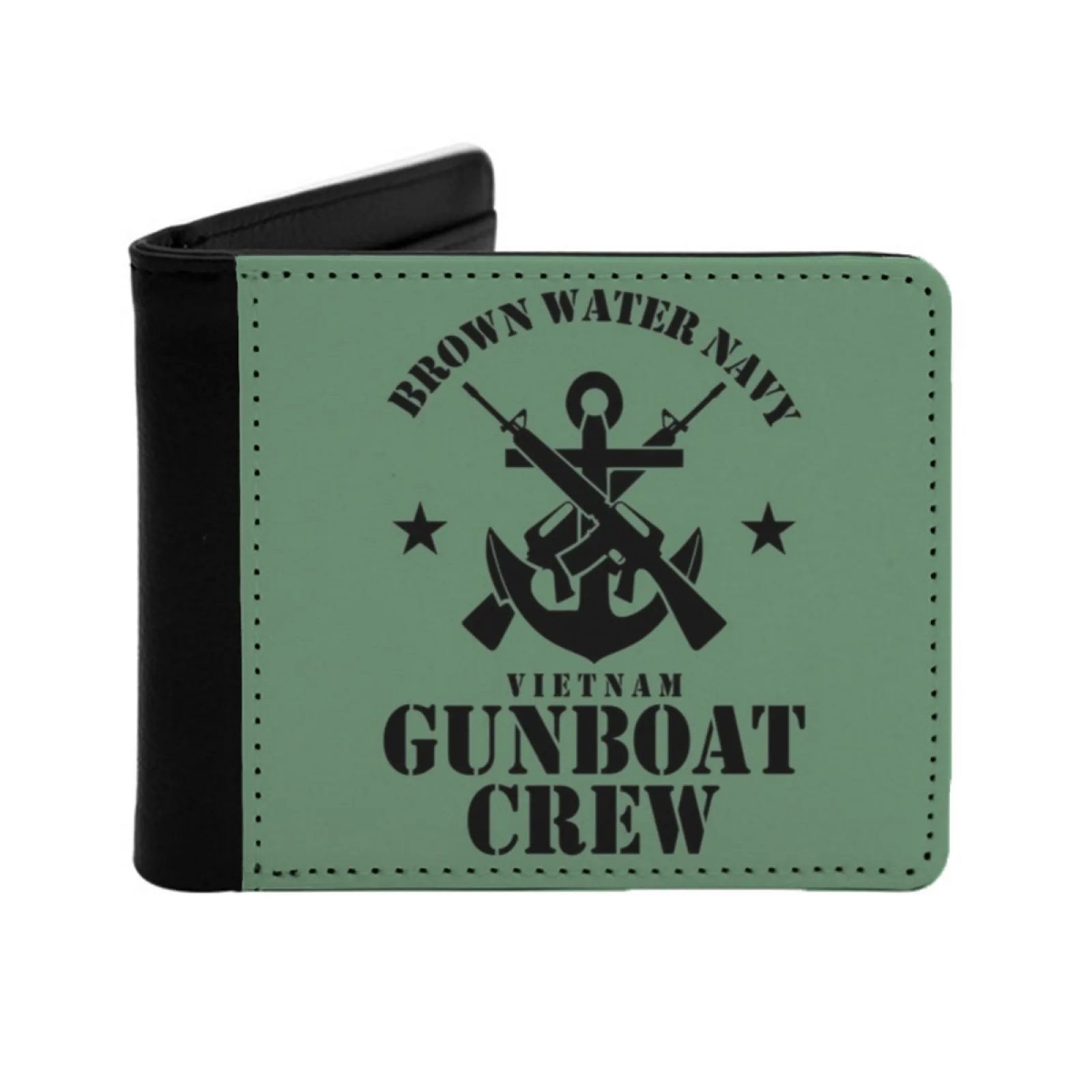 Brown Water Navy Gunboat Crew Subdued Men's Wallet Pu Leather Wallet Multifunction Credit Card Purse Vietnam Soldier Veteran