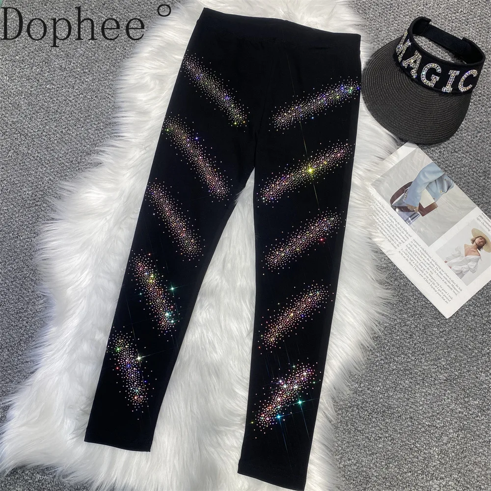 

Shiny Hot Drilling High Stretch Women Leggings New Summer Ankle-length Pencil Pants All-match Full Diamond Sports Yoga Legging