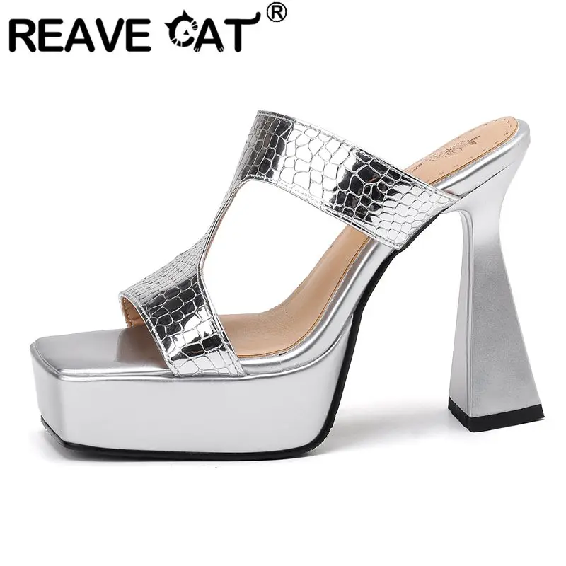 

Брендовые женские босоножки REAVE CAT с квадратным носком на странном каблуке 12 см на платформе с холмом 4 см без шнуровки Мюли размера плюс 43 44 45 46 Туфли для свиданий