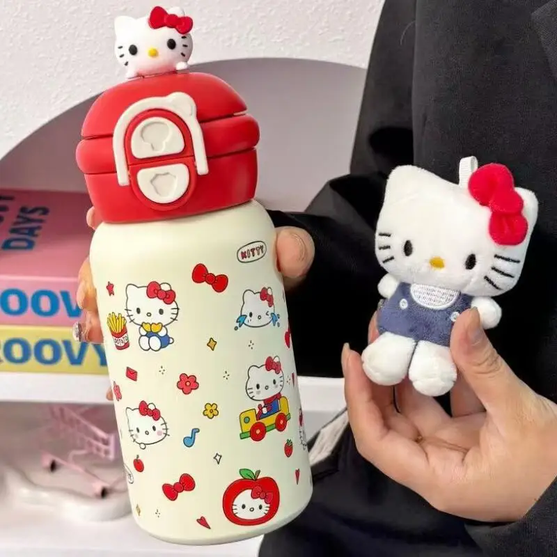 

Новая коллекция 2025 года, детская чашка Hello Kittys, красивая чашка с соломинкой, портативная чашка для сохранения температуры, модный милый подарок