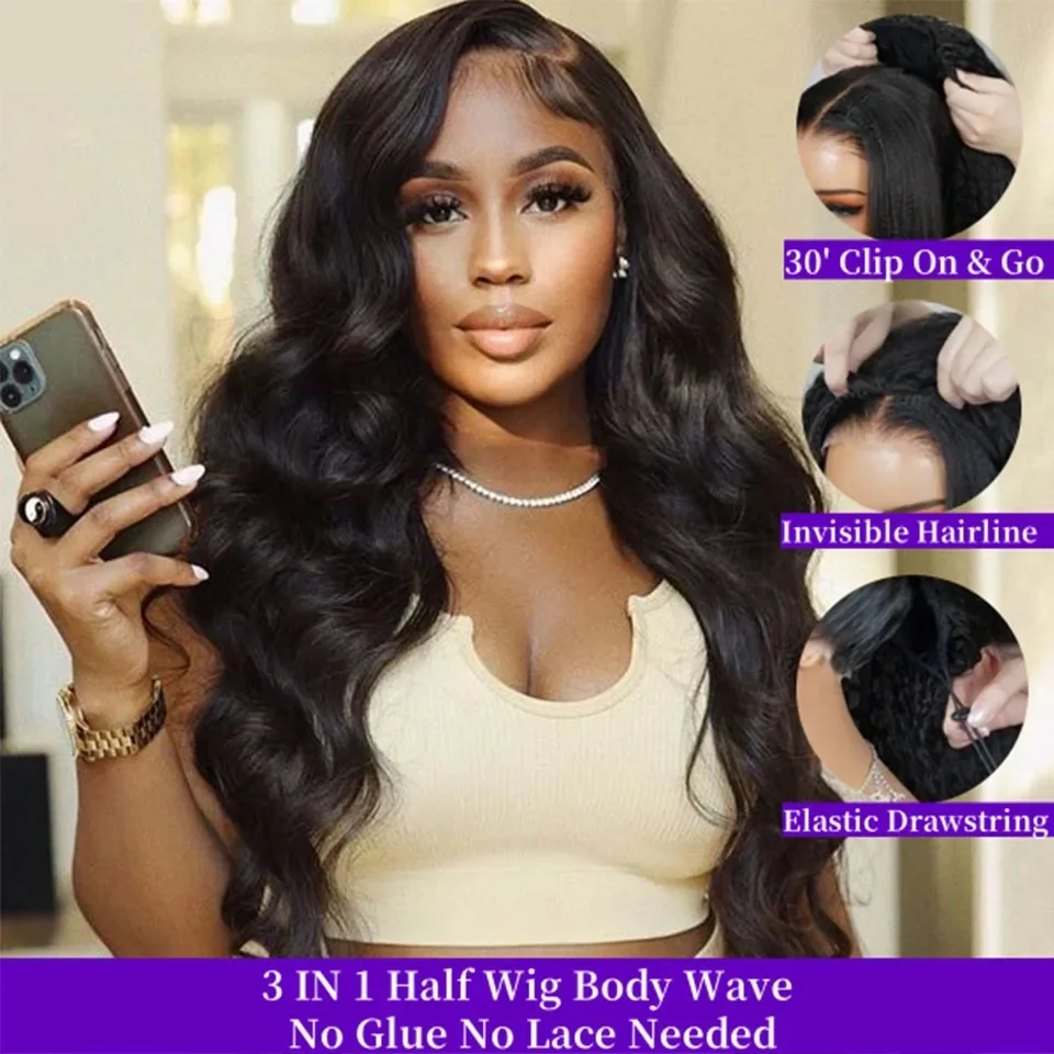 

Объемная волна 3 в 1 Полупарик Человеческие волосы Плотность 180% Wear & Go Полупарики Без клея Для начинающих Бесшовный зажим в парике для женщин