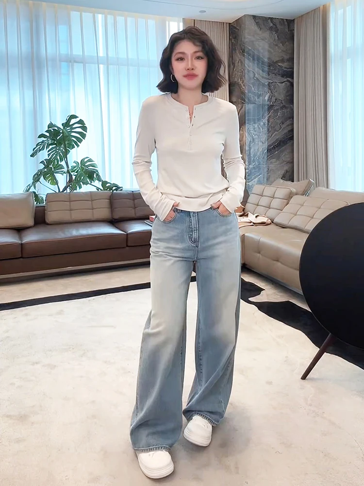 

Топ ME Lulu Henry из модаловой смеси Ice Skin High Knowl, универсальный, для повседневной носки, с эффектом похудения, M493, свободный крой, длинный рукав.