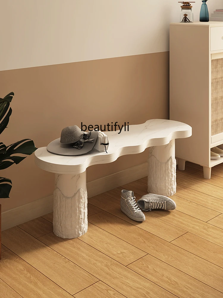 House Quiet Style Collection Long Stool Light Luxury Cave Stone Art Personality Bench Designer Model Small Stool