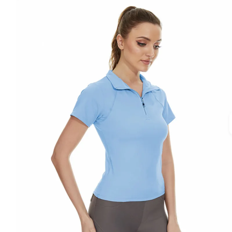 M LOGO Horse Riding Short Sleeve Tops Zipper Equestrian Blouse Competition Sports T Shirts Breathable Training Rider Clothing