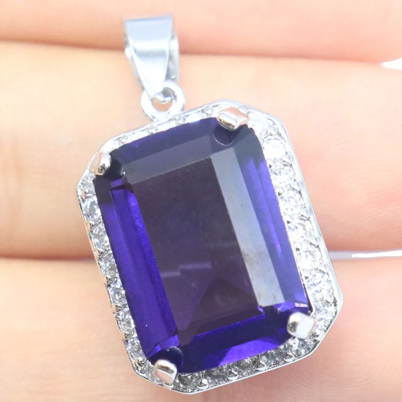 

Купите 4, получите 1 бесплатно, классический прямоугольный швейцарский синий топаз, фиолетовая шпинель, насыщенный синий аквамарин, женский обручальный серебряный кулон