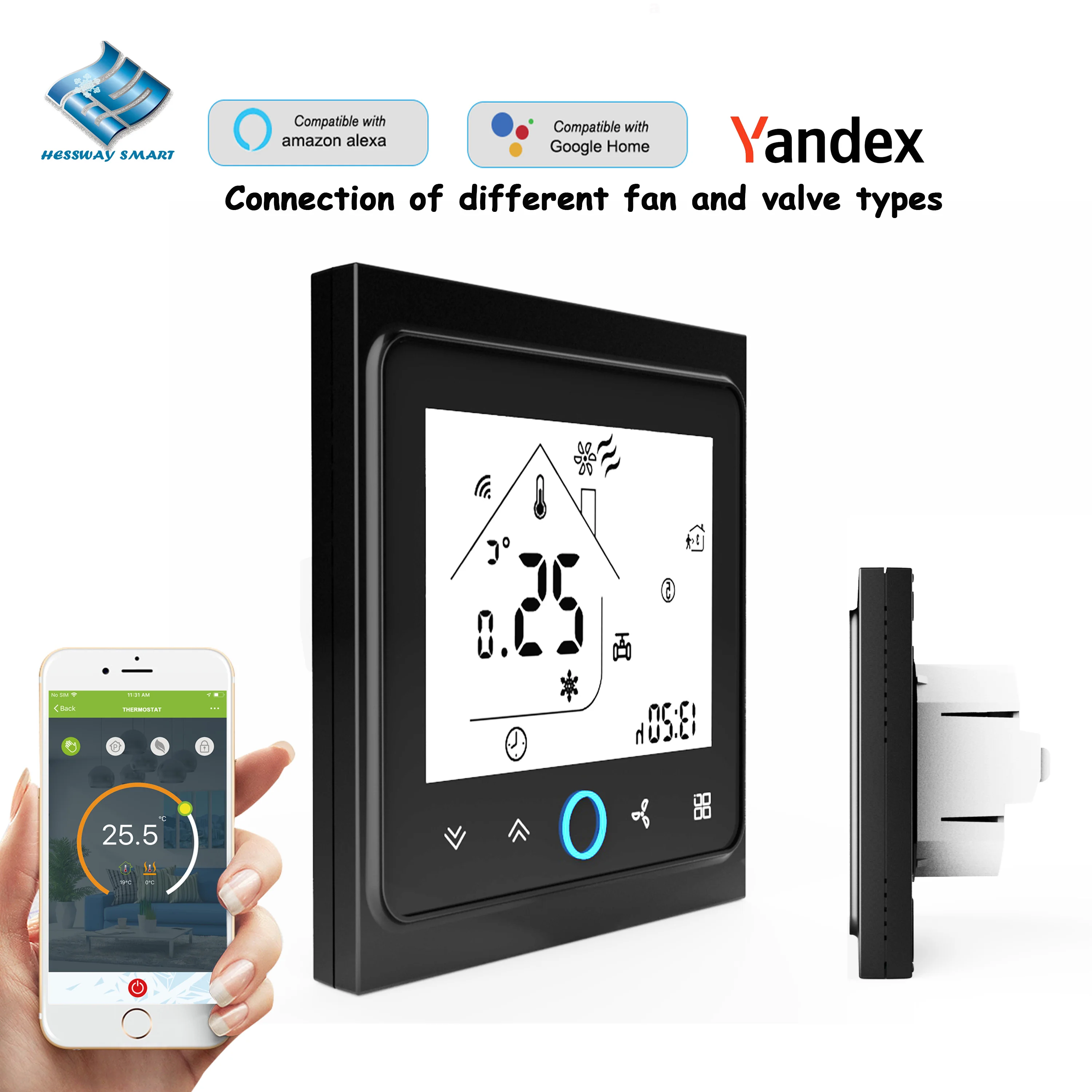 WIFI/ZIGBEE/RS485 Fan Coil Thermostat Control for 0-10V, 100% Switch Valve 3-Speed Adjust Temperature of Hot Cold Rooms