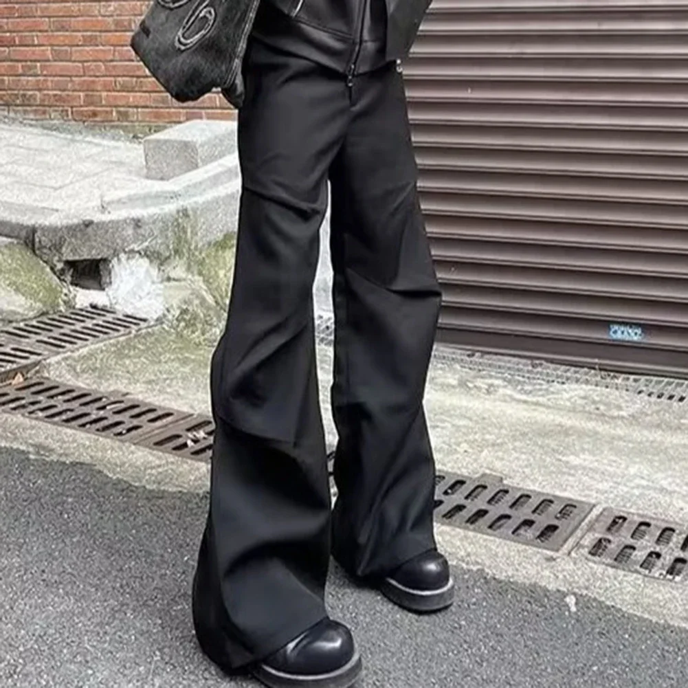 

Мужские однотонные плиссированные брюки, свободные винтажные дизайнерские драпированные широкие брюки, модные красивые уличные брюки 2025