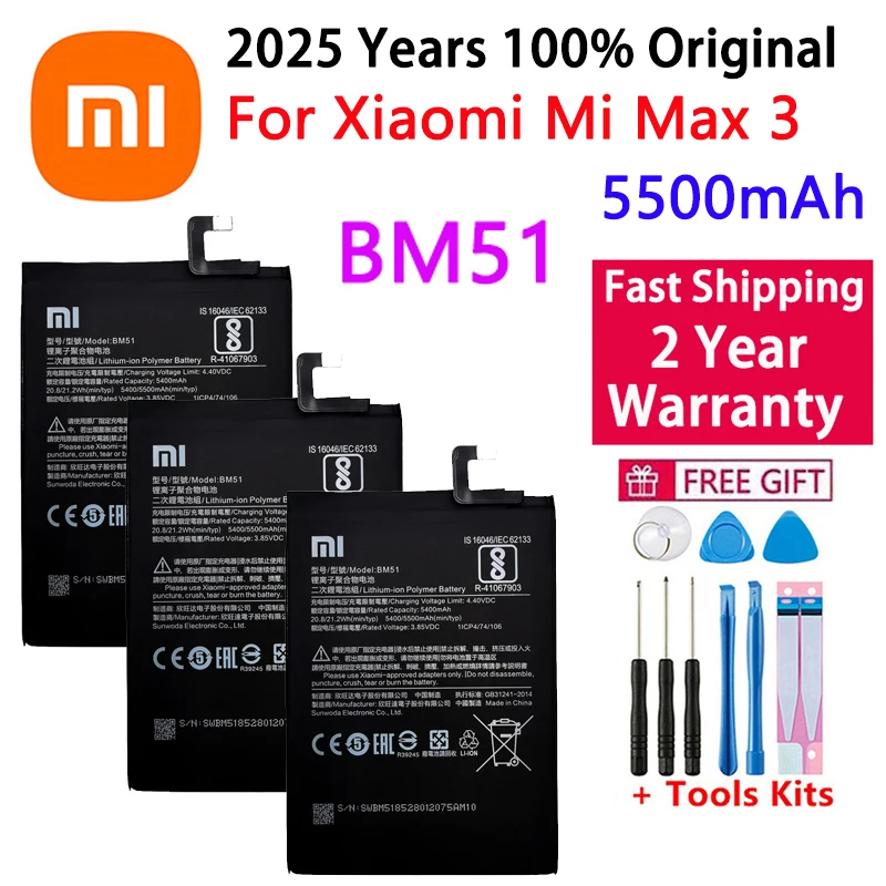 

Fast Shipping 5500mAh BM51 Orginal Battery For Xiaomi Mi Max 3 Max3 BM51 High Quality Phone Replacement Batteries +Tools