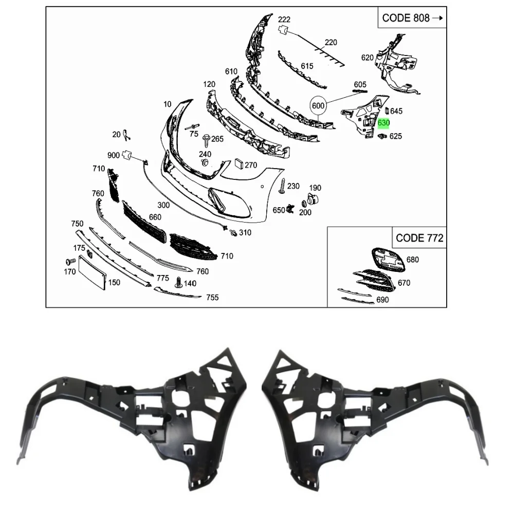 Front bumper bracket: A2228856800/A2228856900 For Mercedes Benz S-Class W222 2018-2020