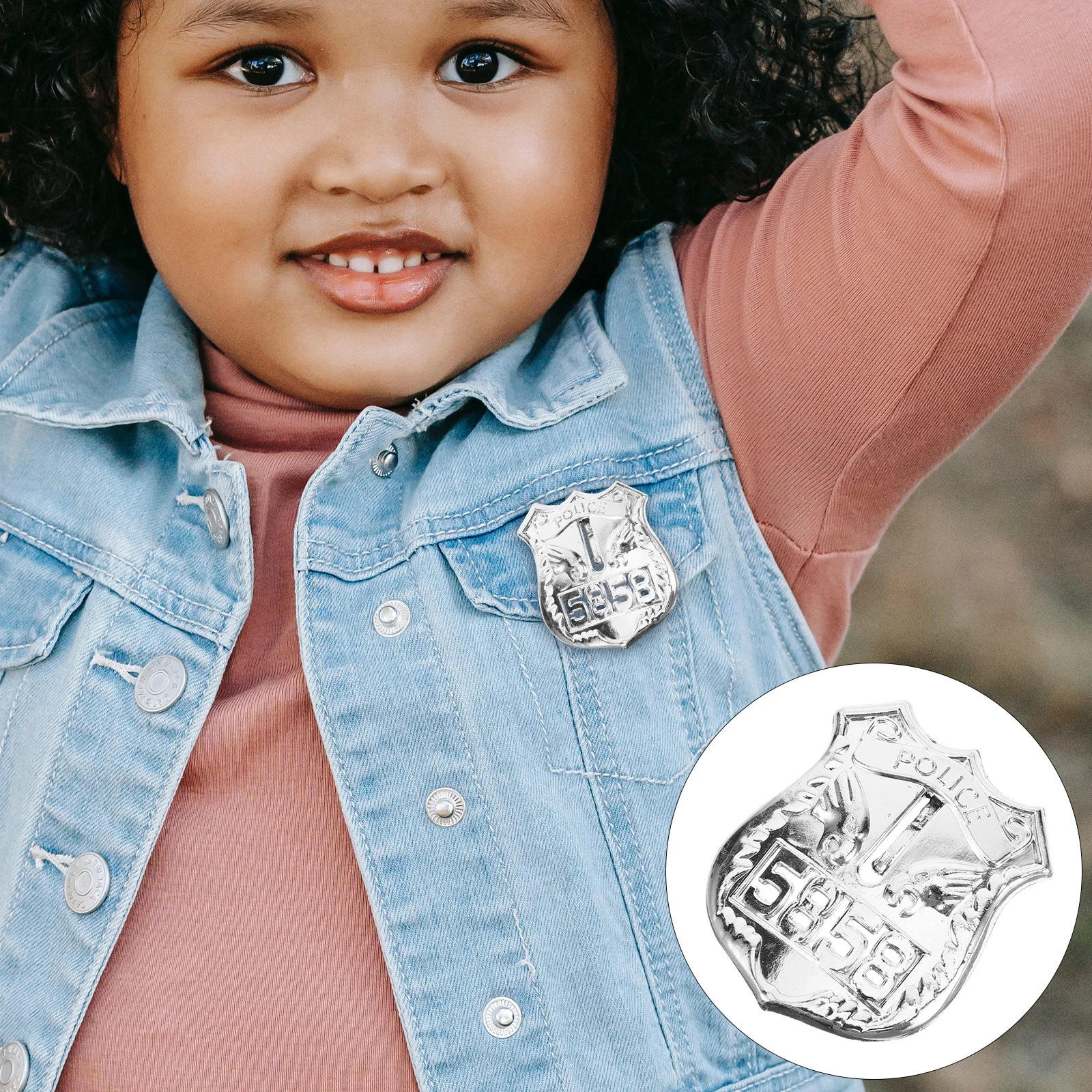 10 Pcs Pretend Play Cop Badge Toy Clothing Pin Party Cosplay Prop Detective Role Silver Child