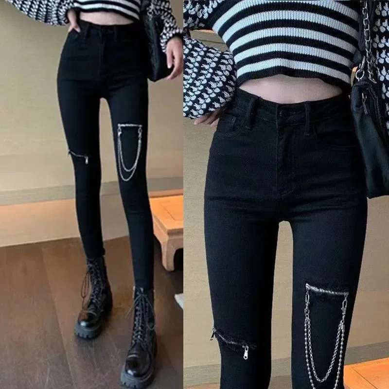 

Woman Gothic Pencil Pants Black Crescent Zipper High Waist Plus Size Long Pant Women Dark Goth Aesthetic Vintage Clothes