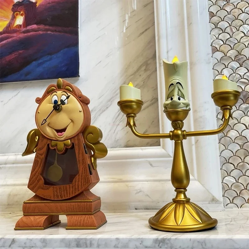 Beauty And The Beast Disney Action Figures Cogsworth Mr Clock Lumiere Candle Lamp Statue Figurine Home Decoration Model Toy Gift