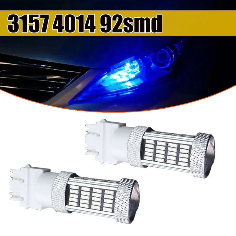 

2pcs 3157 92-SMD-4014 Led Lights for Car Truck Pickup 12V Ultra Blue Daytime Running Lights Bulbs Exterior Parts Car Accessories