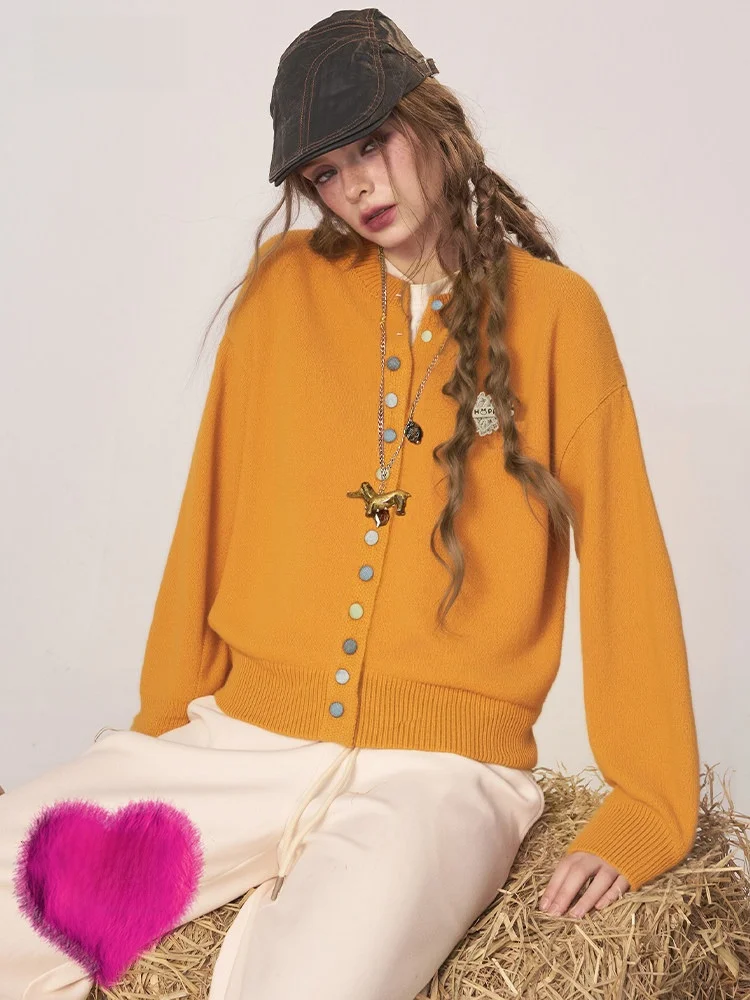 

Желтый вязаный свитер Lazy Sle, женский повседневный свободный крой для колледжа Sle Hazel Fruit Pattern Elf Sa, брендовый зимний длинный свеч