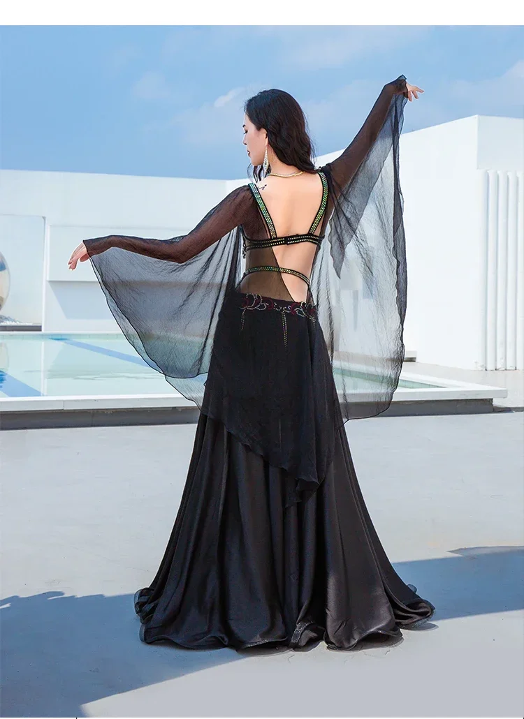 Professionelles Bauchtanz-Kostümset für Damen, schwebender Tüllrock mit großem Schwung, Bühnen- und Wettbewerbskleidung, Bauchtanz-Outfit – Detail 4