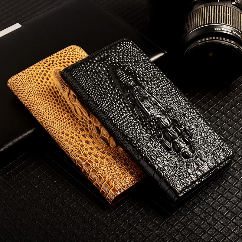 Crocodile Head Genuine Leather Case For Tecno Camon 17 18 18P 18T 18i 19 20 Pro Premier Neo 5G 3D Business Phone Cover Cases