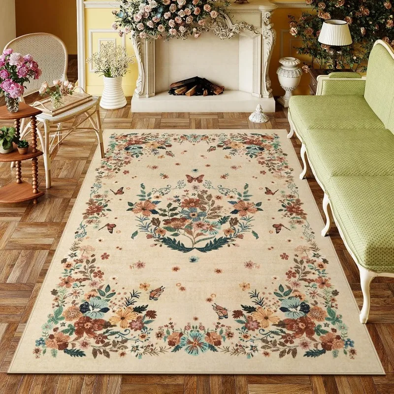 

Living Room Carpets Light Luxury Floral Retro Bedroom Bedside Rugs Machine Washable Foldable Large Area Coffee Table Mats Ковер