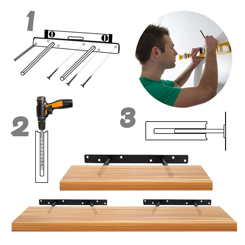 Double T Type Wall Metal Shelf Support Concealed Floating Angle Bracket Heavy Tool Single Layer Bulkhead Hardware 6 Holes