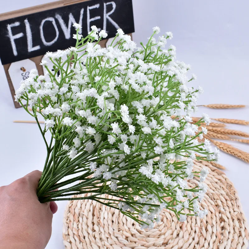 90Heads 52cm White Babys Breath Flowers Artificial Flowers Plastic Gypsophila DIY Floral Bouquets Arrangement Wedding Home Decor