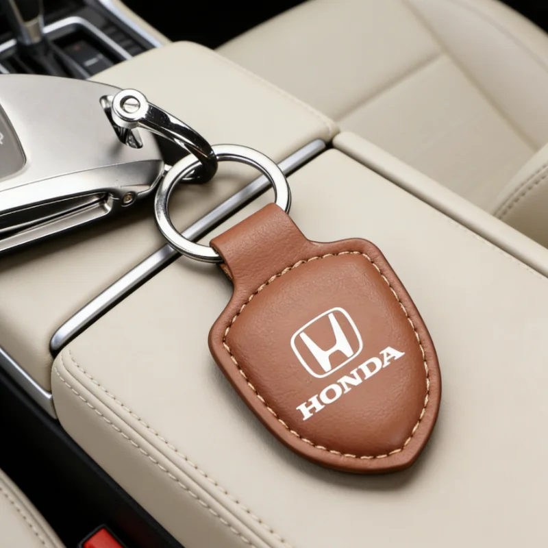

For Honda Civci FIT CRV Accord Jazz HRV Dio Stepwgn Prelude Accessories Car Shield Leather Keychain Key Ring Pendant Holder Gift