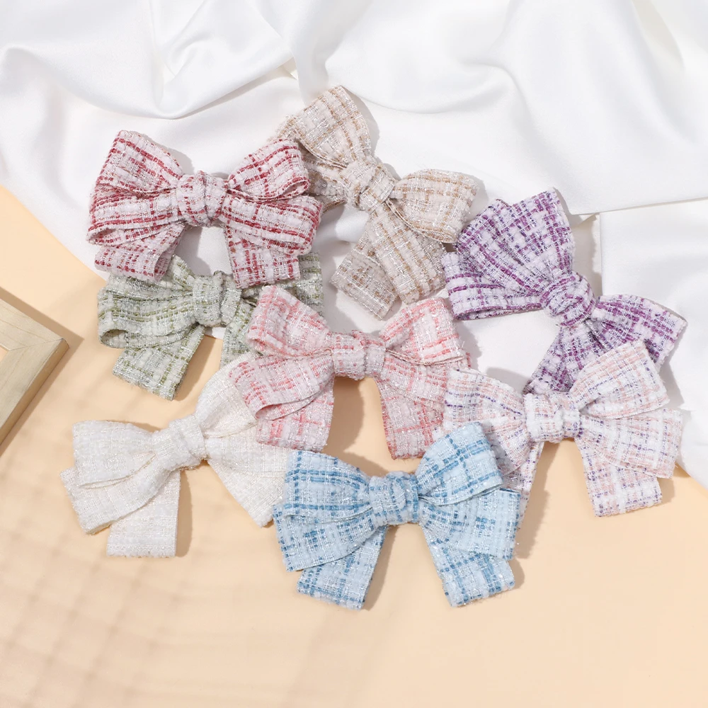 Cute Bow Hair Clips for Girls Retro Plaid Hair Bows Hairpins Children Handmade Boutique Hairgrips Kids Hair Accessories