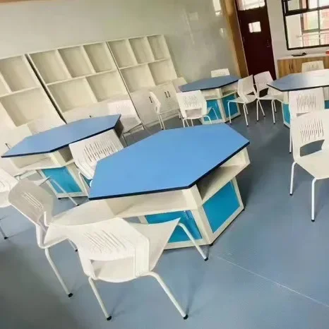 Student hexagonal desks and chairs science maker classroom combination experimental reading exploration all-steel table