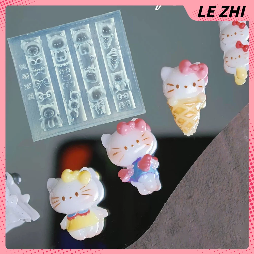 Kawaii Hello Kittys Nail Art Silicone Mould Ice Cream Cones Diy Tool Cute Silicone Carving Stamping Mold Manicure Decorate