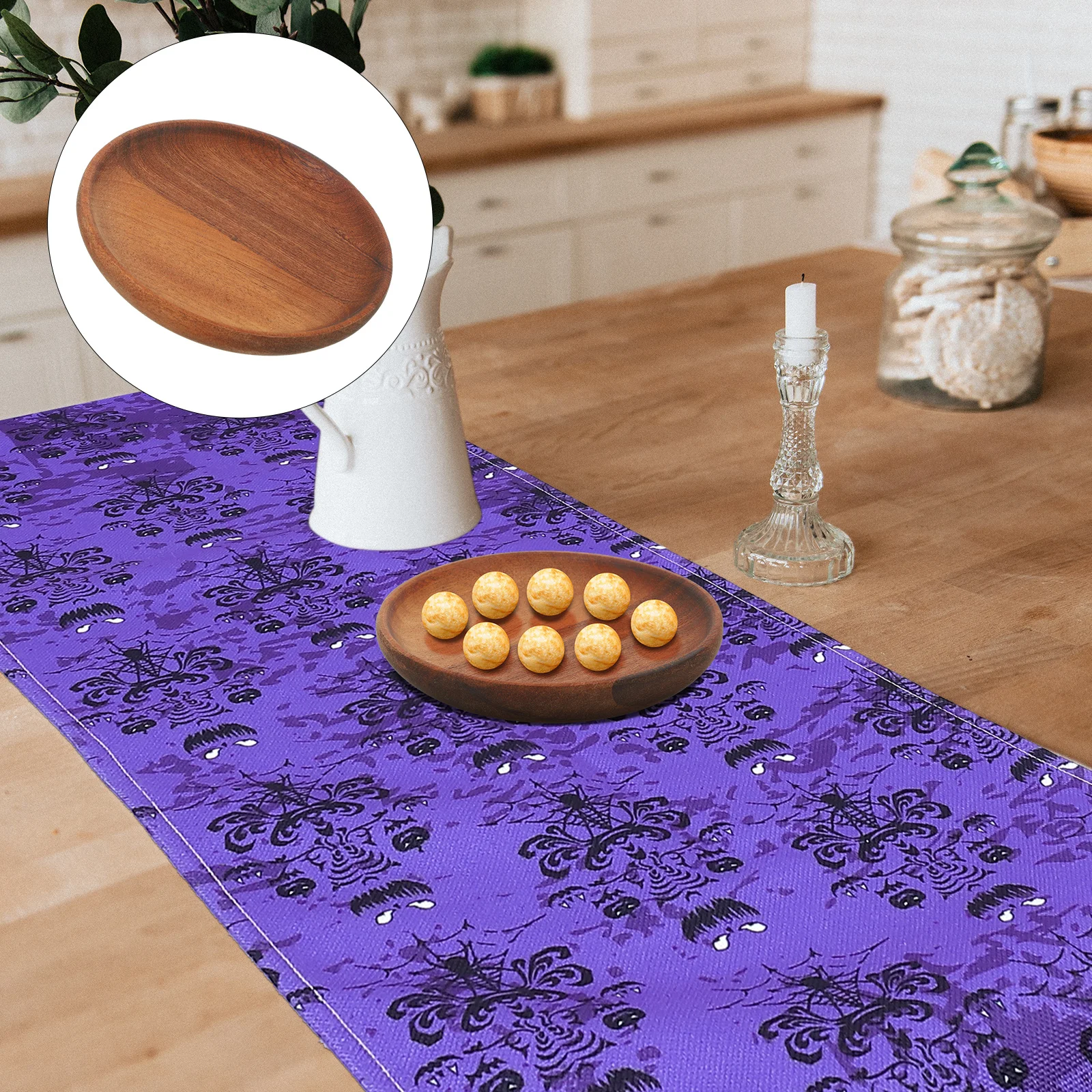 

Round Wooden Tray Fruit Serving Plate Natural Wood Snack Dessert Cake Display for Kitchen Dining Room Cafe Home Decor Gift